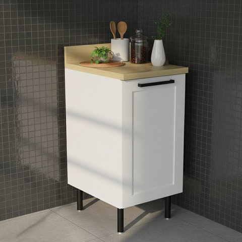 Balcão com Tampo Cozinha 1 Porta 1 Prateleira 40cm TM4308 MDF Grazi Branco/Carvalho Tropical