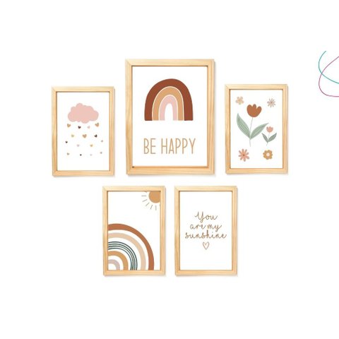 Kit 5 Quadros Decorativos Arco-íris Boho Escandinavo:pinus
