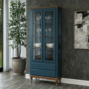 Ver imagem 3 de Cristaleira com 2 Portas 2 Gavetas Exclusive Azul Petróleo - Imbuia