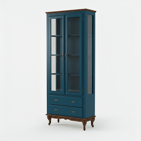 Cristaleira com 2 Portas 2 Gavetas Exclusive Azul Petróleo - Imbuia