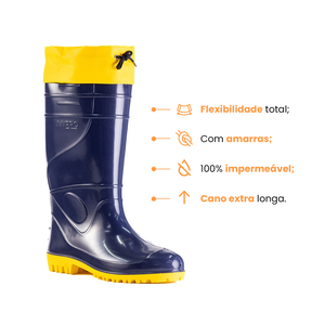 Bota de Pvc Cano Extra Longo com Polaina Azul/amarela Num. 41