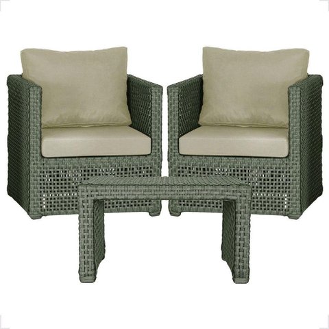 Mesa e 2 Poltronas Madri Corda Náutica Estofado 7 Trama Verde