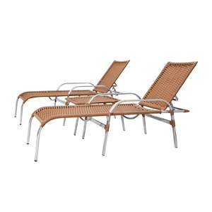 Conjunto com 2 Espreguiçadeiras e 1 Mesinha de Centro para Piscina em Fibra Sintética e Alumínio