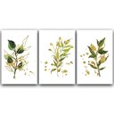 Ver imagem 1 de Kit Placas Quadros Decorativos 3 Pçs 20x30 Folhas Douradas