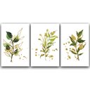 Ver imagem 2 de Kit Placas Quadros Decorativos 3 Pçs 20x30 Folhas Douradas
