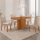 Ver imagem 1 de Mesa de Jantar Olimpia 4 Lugares Retangular MDF 120cm Creme com 4 Cadeiras Yasmin Moderna