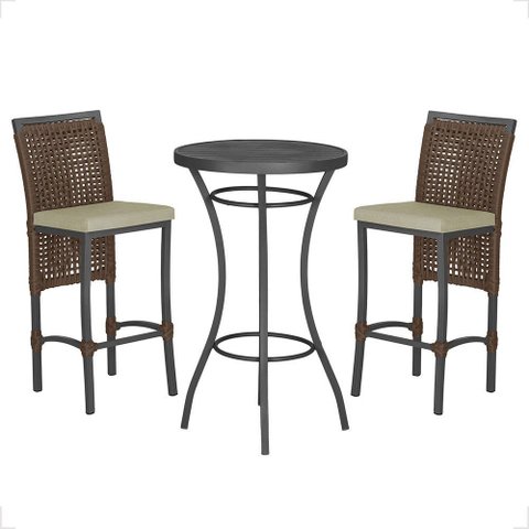 Mesa Bistrô e 2 Banquetas Roma Preta Corda Náutica Estofado 7 Trama Original