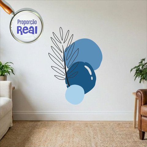 Adesivo Floral Boho Azul Estilo Nórdico 100x69 Minimalista Mod.02