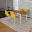 Ver imagem 1 de Mesa Industrial Base Ferro Branco Tampo 137X90 Canela 4 Cadeiras Ferro Branco Assento Amarelo Marrom