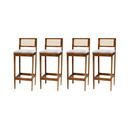 Ver imagem 1 de Kit 4 Banqueta Alta de Madeira com Assento Estofado e Encosto em Palhinha Bruna