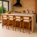 Ver imagem 7 de Kit 4 Banqueta Alta de Madeira com Assento Estofado e Encosto em Palhinha Bruna