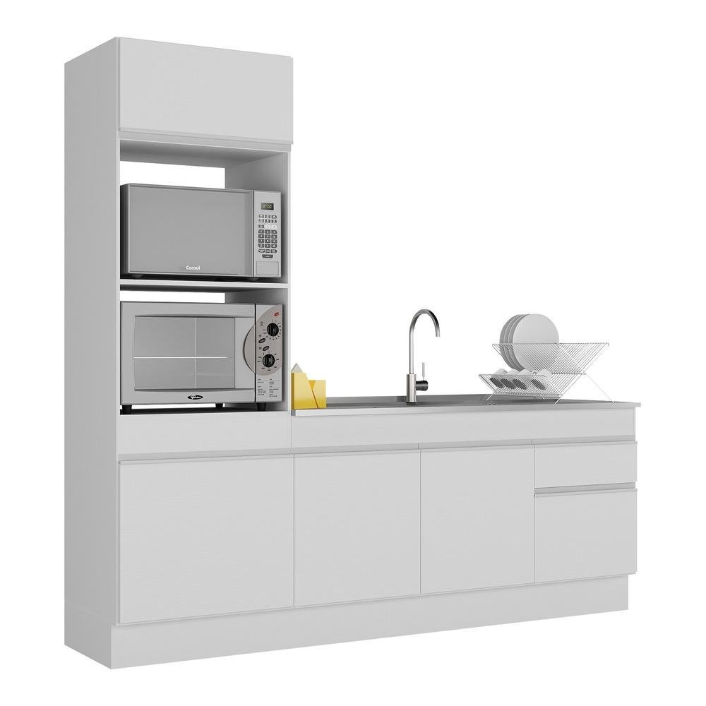 Armário de Cozinha Compacta 212cm com Rodapé Veneza Multimóveis V2113 Branco