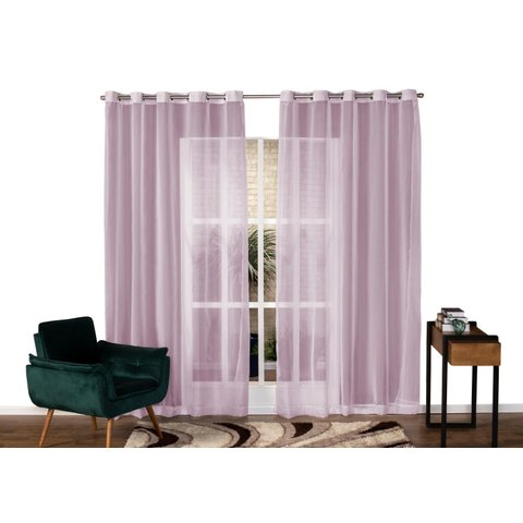 Cortina em Voil Liso Para Sala ou Quarto Para Varão Simples Rosa 3,00m x 2,40m
