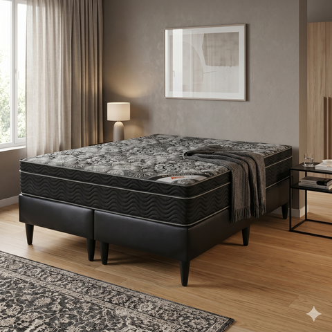 Cama Box ISO Molas Nanolastic Queen Size Ortobom Preto/Cinza