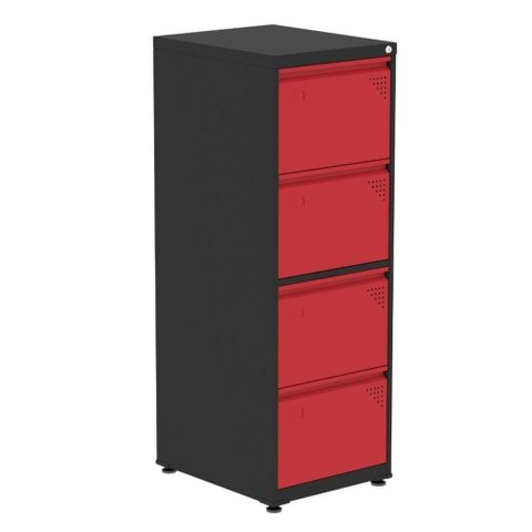 Armário de Arquivo Oficio 4 Gavetas Pandin 47 Cm (larg) Aço Preto C- Frente Gaveta Vermelha C-