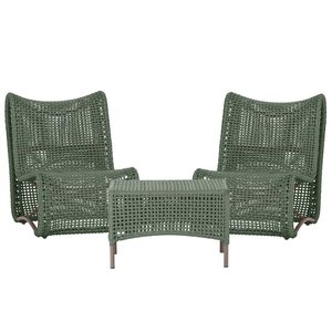 2 Poltronas e Mesa Texas em Alumínio Pintura Marrom Corda Náutica Trama Original