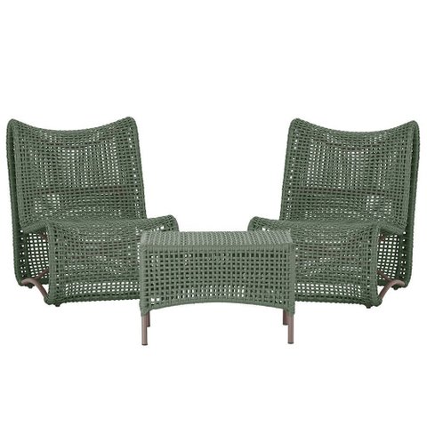 2 Poltronas e Mesa Texas em Alumínio Pintura Marrom Corda Náutica Trama Original