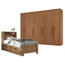 Ver imagem 1 de Guarda Roupa Casal 8 Portas 4 Gavetas Master New e Cama Solteiro com Gavetas Invicta Jatobá Acetinad