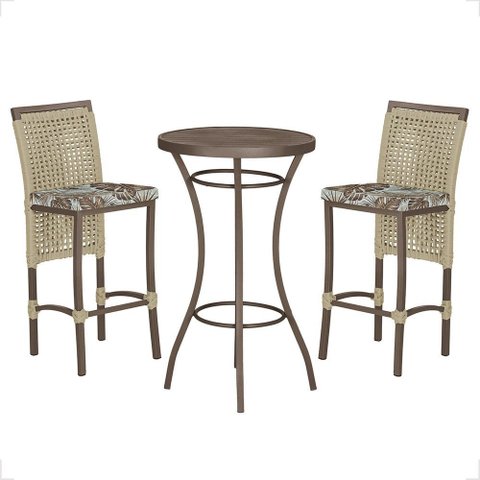 Mesa Bistrô e 2 Banquetas Roma Marrom Corda Náutica Estofado 6 Trama Original