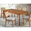 Ver imagem 1 de Conjunto Sala de Jantar Mesa Retangular 250cm com 8 Cadeiras Estofadas com Encosto em Tela Rattan