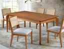 Ver imagem 1 de Conjunto Sala de Jantar Mesa Retangular 250cm com 8 Cadeiras Estofadas com Encosto em Tela Rattan