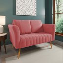 Ver imagem 2 de Kit 01 Namoradeira 02 Lugares e 01 Poltrona Marilia Linho Whiski Rose A106 Pés Palito Castanho - D