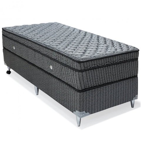 Cama Box com Orthotel Luxo Solteiro Molas Superlastic Ortobom Cinza/Grafite