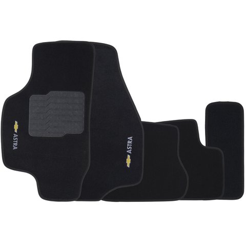 Jogo de Tapete Automotivo Carpete Chevrolet Gm Astra 1999 À 2012 Soft Logo Bordado Preto 5 Peças