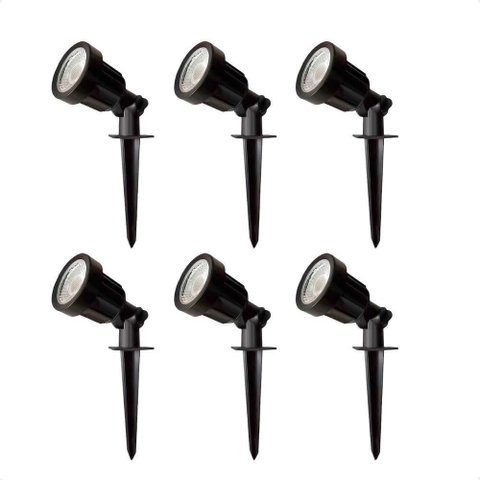 Kit 6 Espetos para Jardim Destaco LED Integrado 5W 3000k Amarelo Quente Preto Taschibra