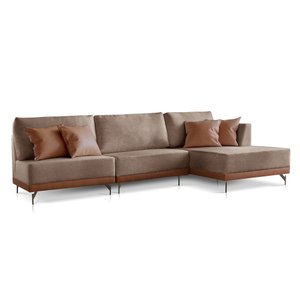 Sofá 2 e 3 Lugares Luxo Modulado Linho Marrom 3,0m Chaise Ld