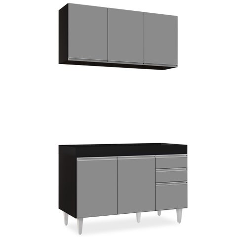 Armário Aéreo Virgínia e Balcão Para Pia 120cm Michigan Preto/Cinza - Lumil Lumil Móveis