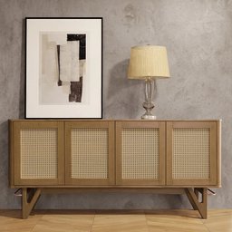 Balcão Buffet de Madeira Maciça Prime Wood 4 Portas com Tela - 1