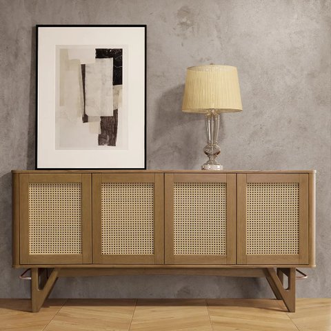 Balcão Buffet de Madeira Maciça Prime Wood 4 Portas com Tela