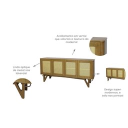 Balcão Buffet de Madeira Maciça Prime Wood 4 Portas com Tela - 9