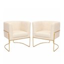 Ver imagem 1 de Kit 2 Poltronas Mono Base Aço Ouro Bouclé Off White - Sallar Home