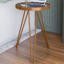 Ver imagem 1 de Mesa Lateral Tripé Linea em Aço Estilo Industrial Tampo Redondo com Espelho - Cobre - Lh Móveis