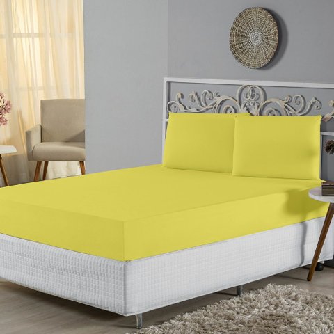 Jogo de Lençol Casal Padrão Malha 100% Algodão 3 Peças Dona Zeze Nobre Amarelo