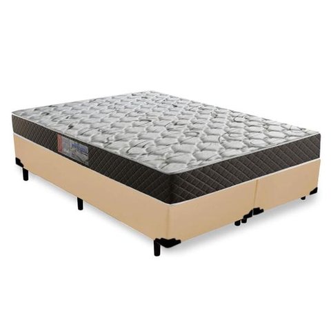 Cama Box Casal Bege Suede + Colchão Espuma D33 138x188x8