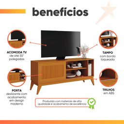 Rack Bancada para Tv até 55 Polegadas 1,36m Ripado Impressão 3d 1 Porta Cedro Aruba Edn - 4