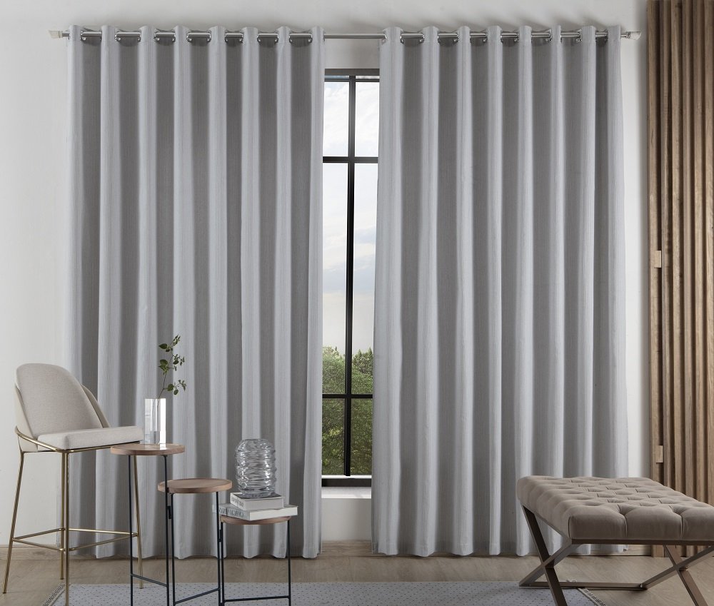 Cortina Para Sala e Quarto Madras 6,00x2,80 Ilhos Cromado.:Cinza Claro