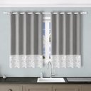 Ver imagem 1 de Cortina Valência 2,60x1,50 Tecido/Renda Cozinha - Cinza