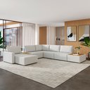 Ver imagem 2 de Sofá de Canto Decorativo Sala de Estar 715cm Modulado Takashi Cm Chaise e Puffs Bouclê Off White G45