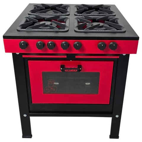Fogão a Gás 4 Bocas com Forno Cefaz Linha Chef Vermelho e Preto