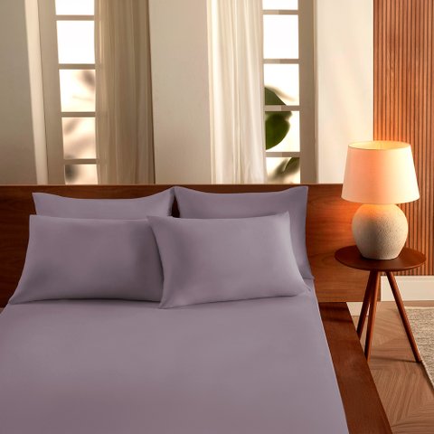 Jogo de Cama King 100% Algodão 3 Peças Vivaldi Liso Lilás Primavera