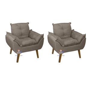 Kit 02 Poltrona/cadeira Decorativa Glamour Capuccino com Pés Quadrado Capuccino