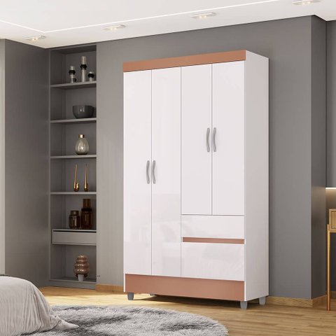Guarda Roupa Pequeno Ideal 4 Portas e 2 Gavetas para Quarto de Hospedes