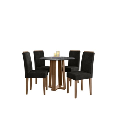 Conjunto Mesa Isabela 100cm com 4 Cadeiras Amanda - Imbuia / Preto / Vl07