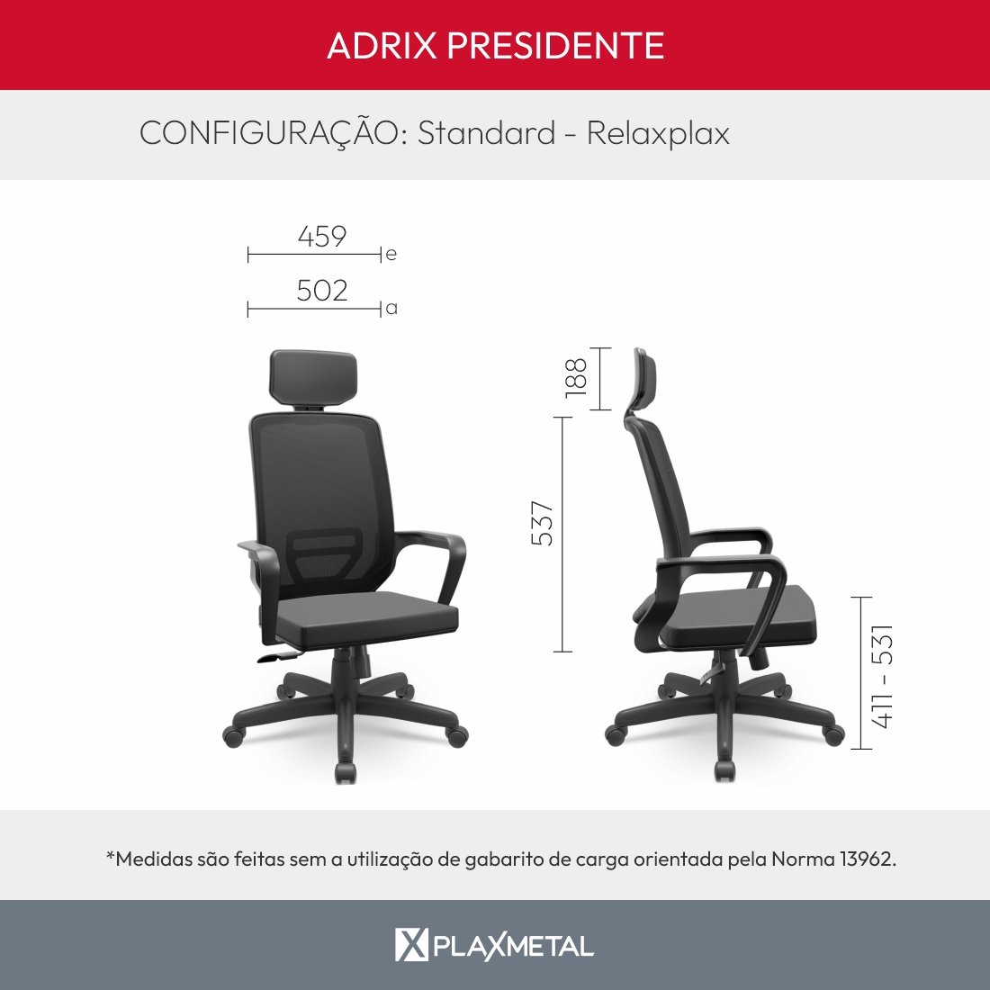 Cadeira Escritório Presidente Adrix Plaxmetal Mecanismo Relax Encosto Tela e Assento Vinil (couro Ec - 4