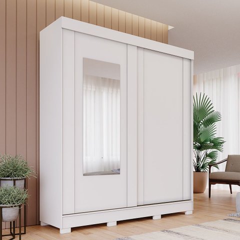 Guarda-Roupa 183cm 2 Portas de Correr com Espelho e Pés 100% MDF Bonito Espresso Móveis Branco