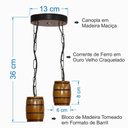 Ver imagem 6 de Kit Luminárias em Madeira Maciça – 1 Pendente Barril + 2 Pendentes Roda de Carroça - Cerejeira